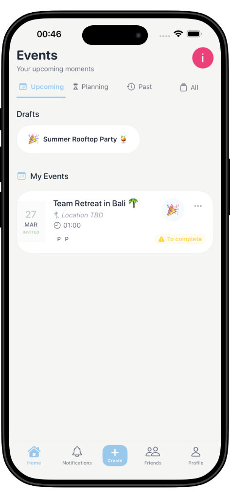 Evenly App - Events Screen