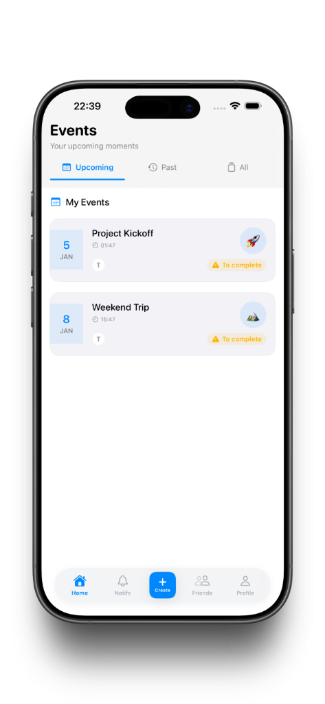 Evenly App - Events Screen